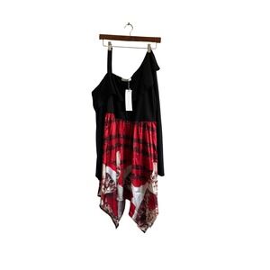 Rosegal 1X Christmas Cat Print One Shoulder Ruffle Party Dress Plus Size
